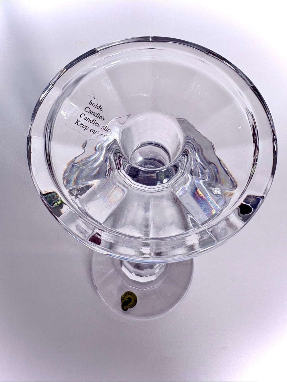 Waterford Illuminology Panel Cut Crystal Candlestick with Gold and Green Label - Picture 3 of 5
